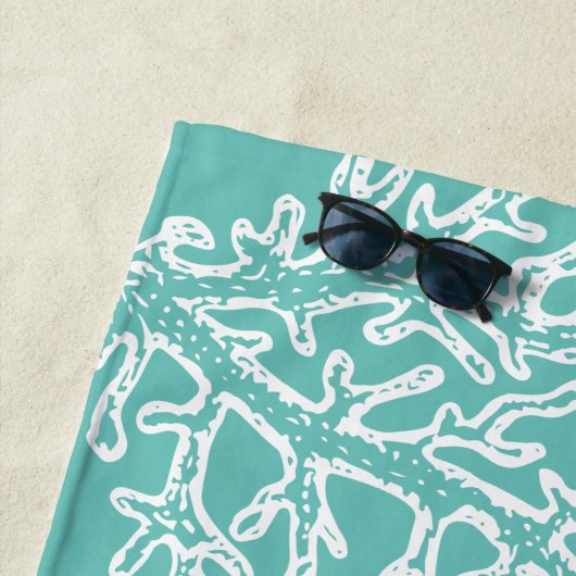 ヴィンテージシェルヒトデビーチハウスネームシーグリーン ビーチタオル (インサイチュ)