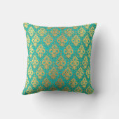 ヴィンテージシエレガントックティール(緑がかった色)金ゴールドダマスク クッション (裏面)