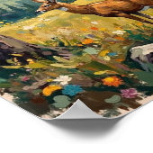 ヴィンテージシカの森の風景アート ポスター (角)