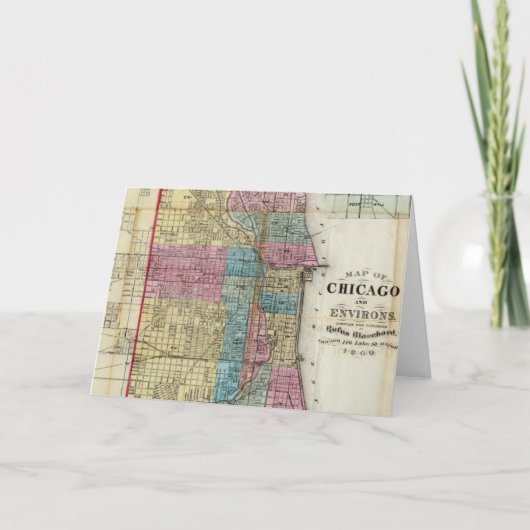 ヴィンテージシカゴの地図（1869年） カード (正面)