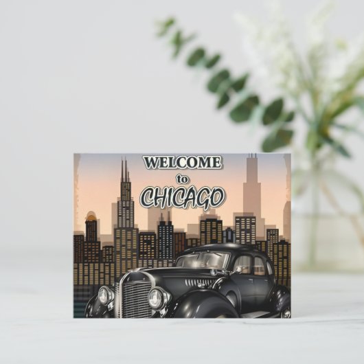 ヴィンテージシカゴイリノイズシティスカイラインレトロ旅行 ポストカード (スタンド正面)