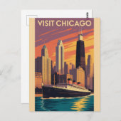 ヴィンテージシカゴイリノイズシティスカイラインレトロ旅行 ポストカード (正面/裏面)