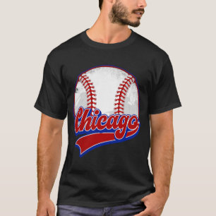 ヴィンテージシカゴシティースケープ野球選手とファン Tシャツ