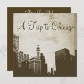 ヴィンテージシカゴスカイラインアートワーク招待状 招待状 (正面/裏面)