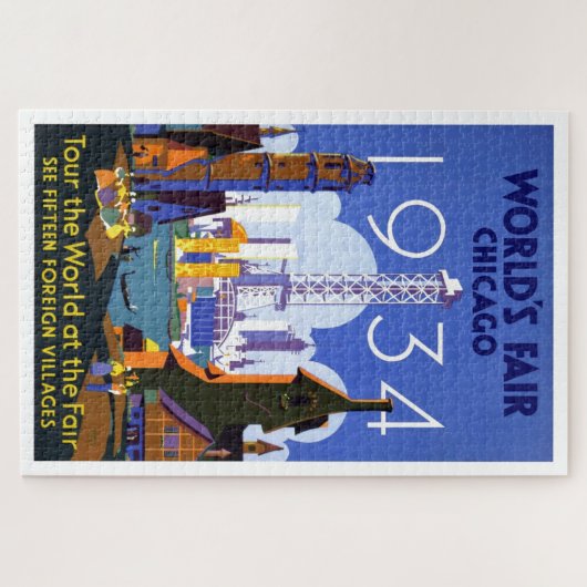 ヴィンテージシカゴワールドズフェア1934広告イラストレーション ジグソーパズル (横)