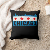 ヴィンテージシカゴ国旗のスカイライン クッション (ブランケット)