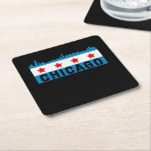 ヴィンテージシカゴ国旗のスカイライン スクエアペーパーコースター (アングル)