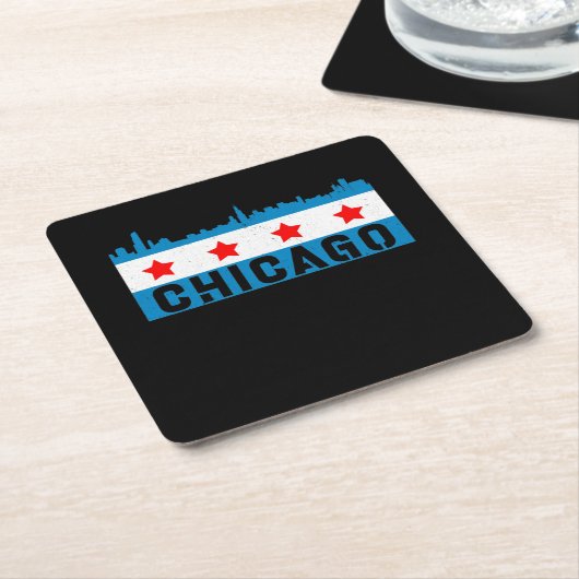 ヴィンテージシカゴ国旗のスカイライン スクエアペーパーコースター (アングル)