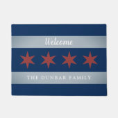 ヴィンテージシカゴ市旗とカスタム家族の名前 ドアマット (正面)