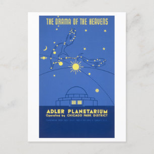 ヴィンテージシカゴ旅行のポスター： Adler Planetarium ポストカード