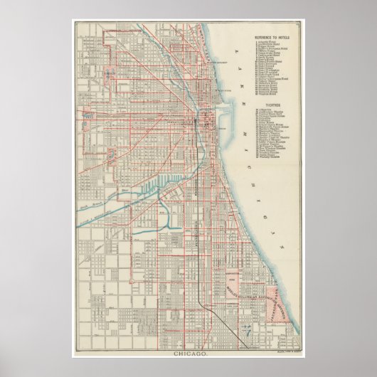 ヴィンテージシカゴ鉄道地図(1893) ポスター (正面)