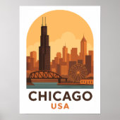 ヴィンテージシカゴUSAトラベルレトロシティスカイ ポスター (正面)