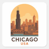 ヴィンテージシカゴUSAトラベル – レトロシティスカイ スクエアシール (正面)