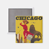 ヴィンテージシカゴUSA航空旅行広告 マグネット (正面/裏面)