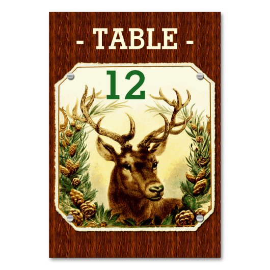 ヴィンテージシカ（木目と松の実） テーブルナンバー (正面)