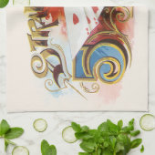 ヴィンテージシガーラベルアートストレートフラッシュハート キッチンタオル (折り畳み)