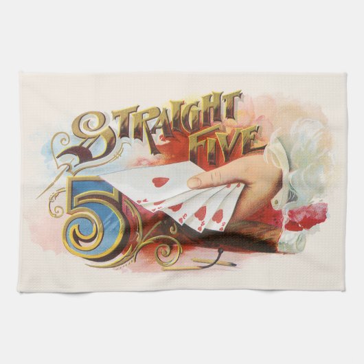 ヴィンテージシガーラベルアートストレートフラッシュハート キッチンタオル (横)