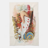 ヴィンテージシガーラベルアートストレートフラッシュハート キッチンタオル (縦)