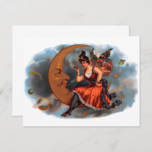 ヴィンテージシガーラベルアートビクトリアン、フェアリー・オン・ムーン (正面/裏面)