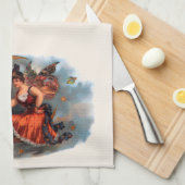 ヴィンテージシガーラベルアートビクトリアン、フェアリー・オン・ムーン キッチンタオル (四つ折り)