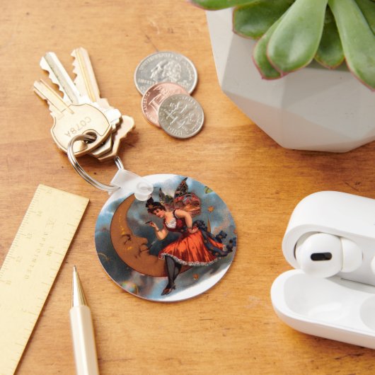 ヴィンテージシガーラベルアートビクトリアン、フェアリー・オン・ムーン キーホルダー (デスク)