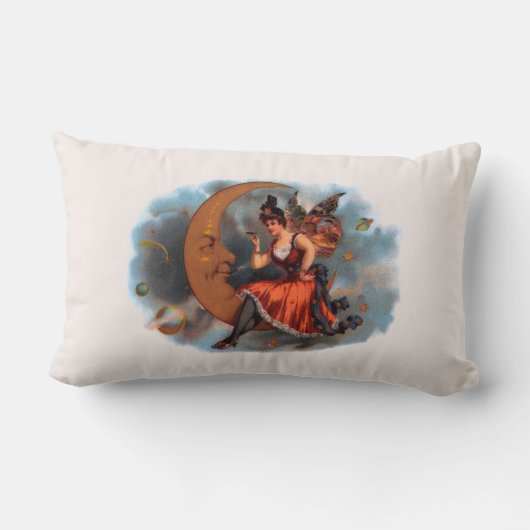 ヴィンテージシガーラベルアートビクトリアン、フェアリー・オン・ムーン ランバークッション (裏面)