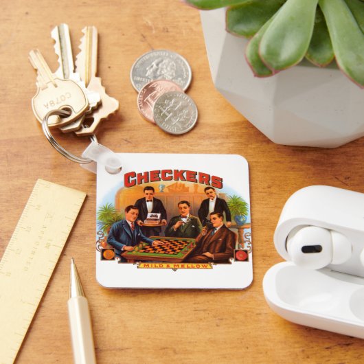 ヴィンテージシガーラベルアート市松模様に、Mild and Mellow キーホルダー (デスク)