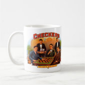 ヴィンテージシガーラベルアート市松模様に、Mild and Mellow コーヒーマグカップ (左)