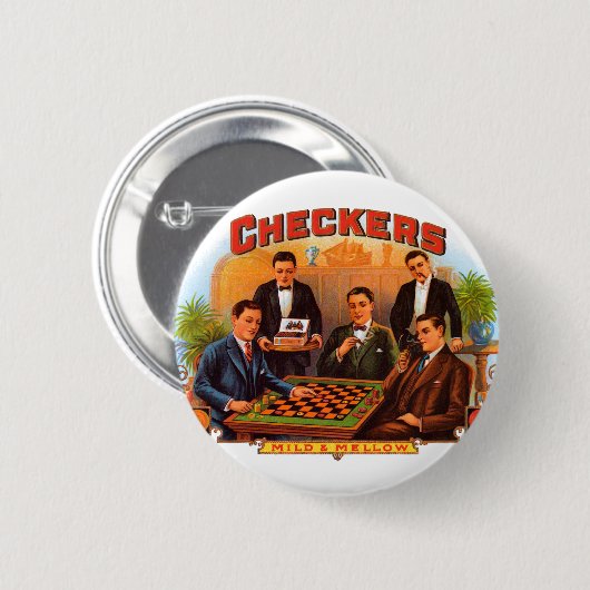 ヴィンテージシガーラベルアート市松模様に、Mild and Mellow 缶バッジ (正面&裏面)