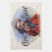 ヴィンテージシガーラベルアート、カウボーイがマークをヒット キッチンタオル (縦)