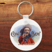 ヴィンテージシガーラベルアート、カウボーイがマークをヒット キーホルダー (正面)