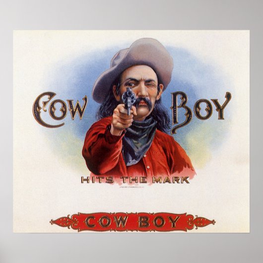 ヴィンテージシガーラベルアート、カウボーイがマークをヒット ポスター (正面)