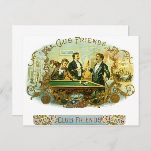 ヴィンテージシガーラベルアート、クラブフレンズのビリヤード (正面/裏面)