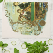 ヴィンテージシガーラベルアート、クラブフレンズのビリヤード キッチンタオル (折り畳み)