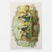 ヴィンテージシガーラベルアート、クラブフレンズのビリヤード キッチンタオル (縦)