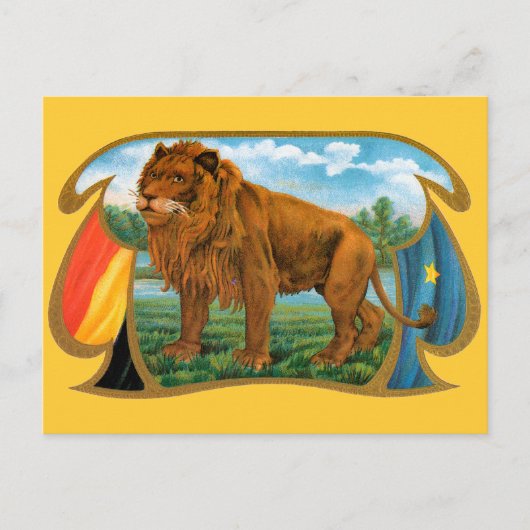 ヴィンテージシガーラベルアート、サバンナのアフリカライオン ポストカード (正面)
