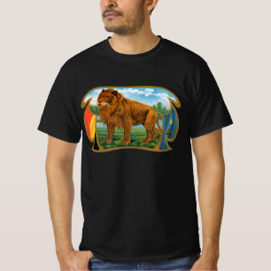 ヴィンテージシガーラベルアート、サバンナのアフリカライオン Tシャツ