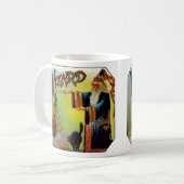 ヴィンテージシガーラベルアート、ブラックキャット付きウィザード コーヒーマグカップ (正面左)