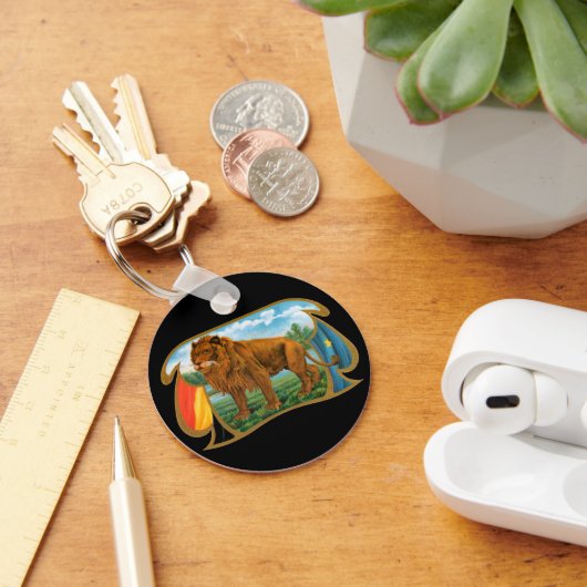 ヴィンテージシガーラベルアート、ライオン、ジャングルの王 キーホルダー (デスク)