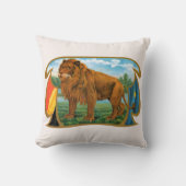 ヴィンテージシガーラベルアート、ライオン、ジャングルの王 クッション (正面)