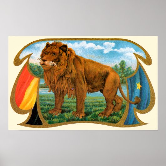 ヴィンテージシガーラベルアート、ライオン、ジャングルの王 ポスター (正面)