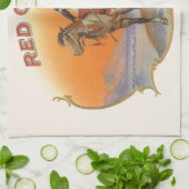 ヴィンテージシガーラベルアート、レッドクラウドインディアンオンホース キッチンタオル (折り畳み)