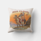 ヴィンテージシガーラベルアート、レッドクラウドインディアンオンホース クッション (裏面)