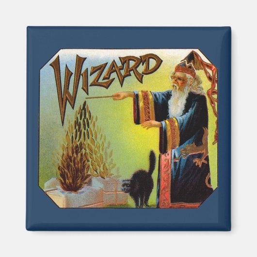 ヴィンテージシガーラベル、ブラックキャット付き魔法ウィザード マグネット (正面)