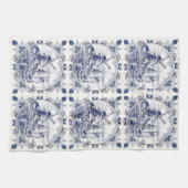 ヴィンテージシクラシックックオランダウィンドミルデルフトブルー キッチンタオル (横)