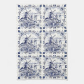 ヴィンテージシクラシックックオランダウィンドミルデルフトブルー キッチンタオル (縦)