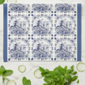 ヴィンテージシクラシックックオランダウィンドミルデルフトブルー キッチンタオル (折り畳み)