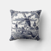 ヴィンテージシクラシックックオランダウィンドミルデルフトブルー クッション (裏面)