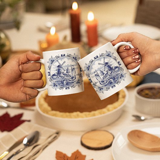 ヴィンテージシクラシックックオランダウィンドミルデルフトブルー コーヒーマグカップ