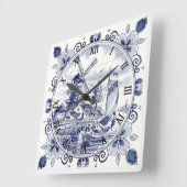 ヴィンテージシクラシックックオランダウィンドミルデルフトブルー スクエア壁時計 (傾斜)